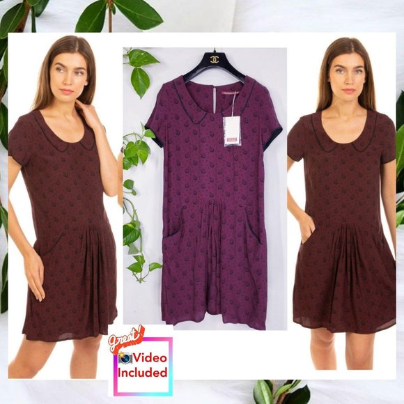 $325 NWT COMPTOIR Des COTONNIERS Burgundy Two Tone Dress Fit Flare Minu Wine Fun - Picture 1 of 15